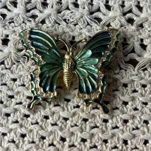 Large Green Enamel Butterfly Brooch